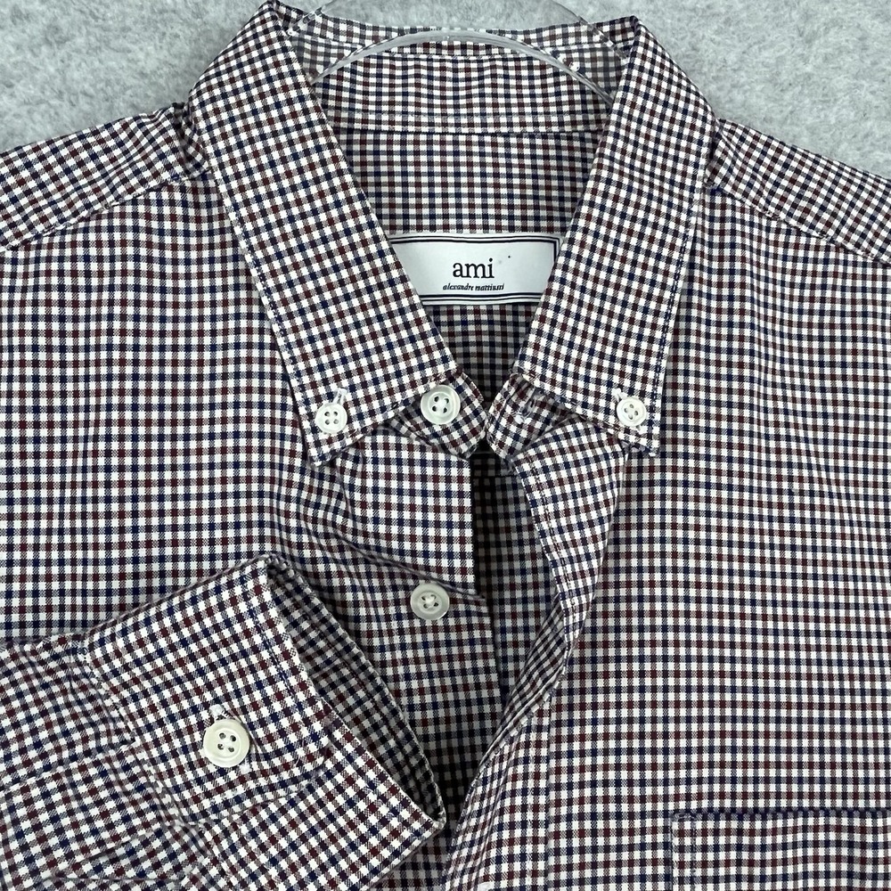 Men's AMI Alexandre Mattiussi Gingham Plaid Oxford Button Dress Shirt Size 39 S